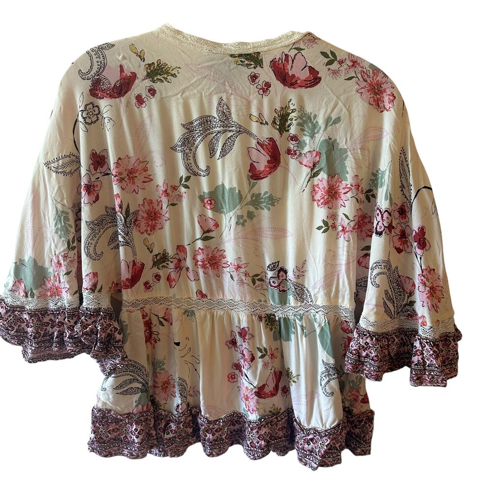 Angie Floral Babydoll Top Womens Small Ivory Pink Mixed Print Boho Cottagecore - Picture 4 of 8